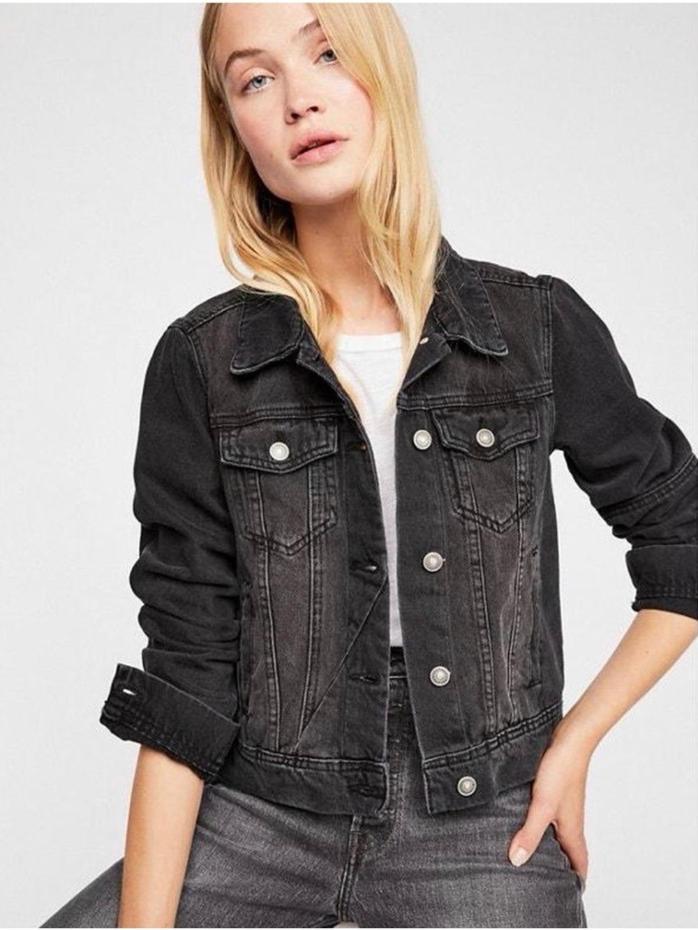 Free People Black Washed Denim Jacket